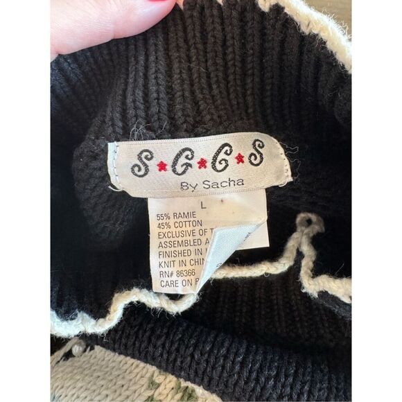 Vintage SGCS by Sacha Floral Sweater L Pearl Applique Grannycore Retro Black - Picture 6 of 6